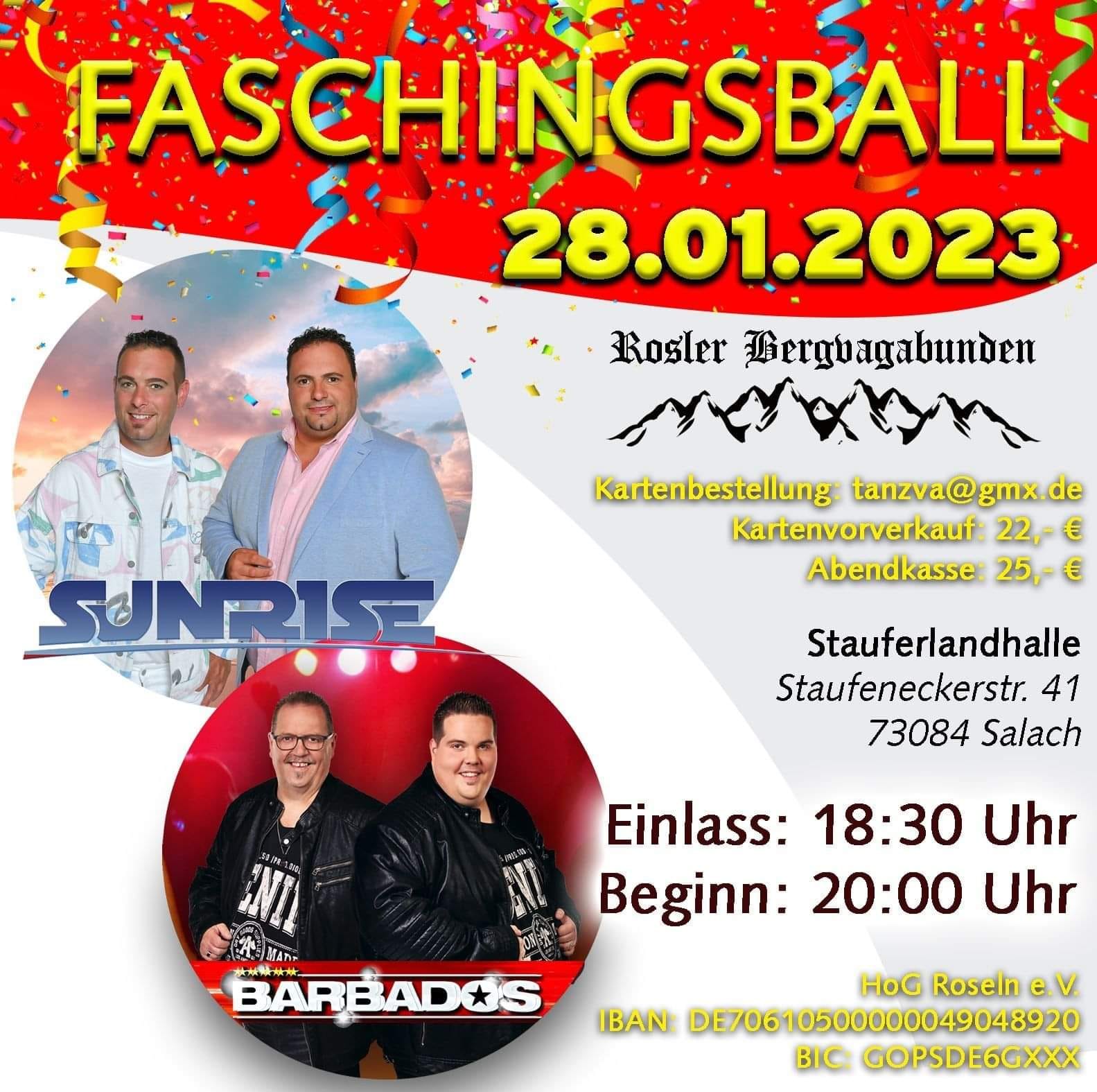 Einladung zum FASCHINGSBALL am 28.01.2023